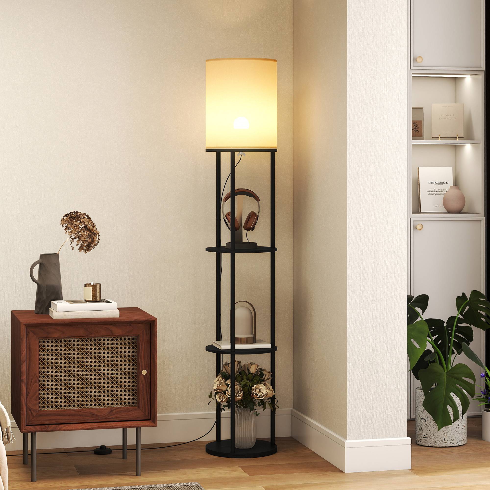 Lampadaire noir à étagères 3 teintes lumineuses télécommandé salon bureau et chambre - Image 3