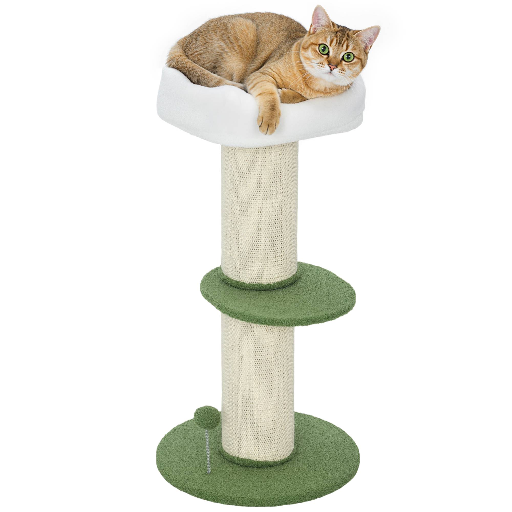 Arbre à chat de 92 cm de haut avec poteau en sisal et coussin en forme de fleur, vert - Image 1