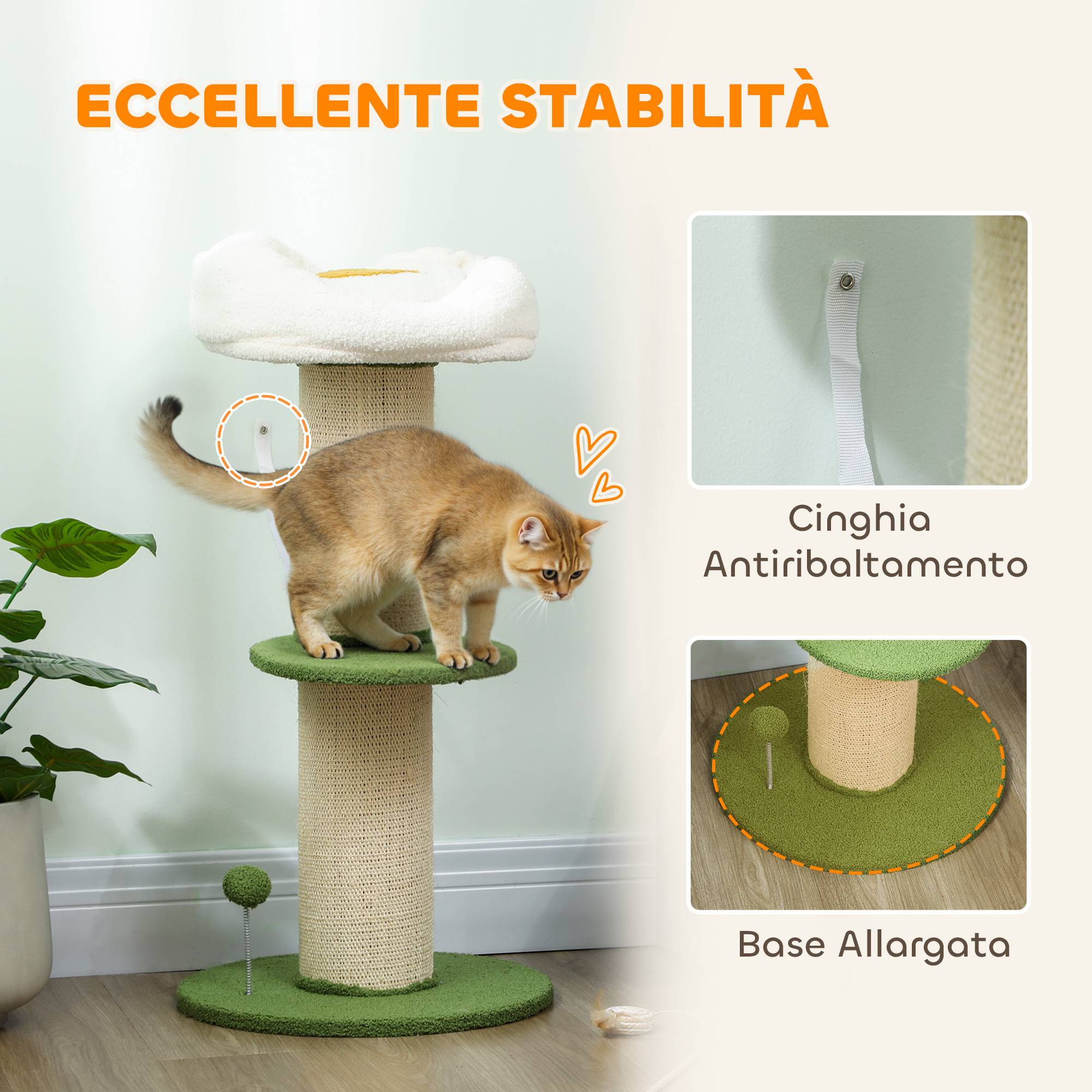 Arbre à chat de 92 cm de haut avec poteau en sisal et coussin en forme de fleur, vert - Image 8