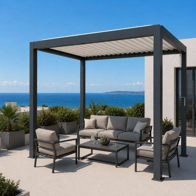 Pergola Bioclimatique Aluminium Autoportante Anthracite 3x2 Manuelle S ORIAL France - Image 4