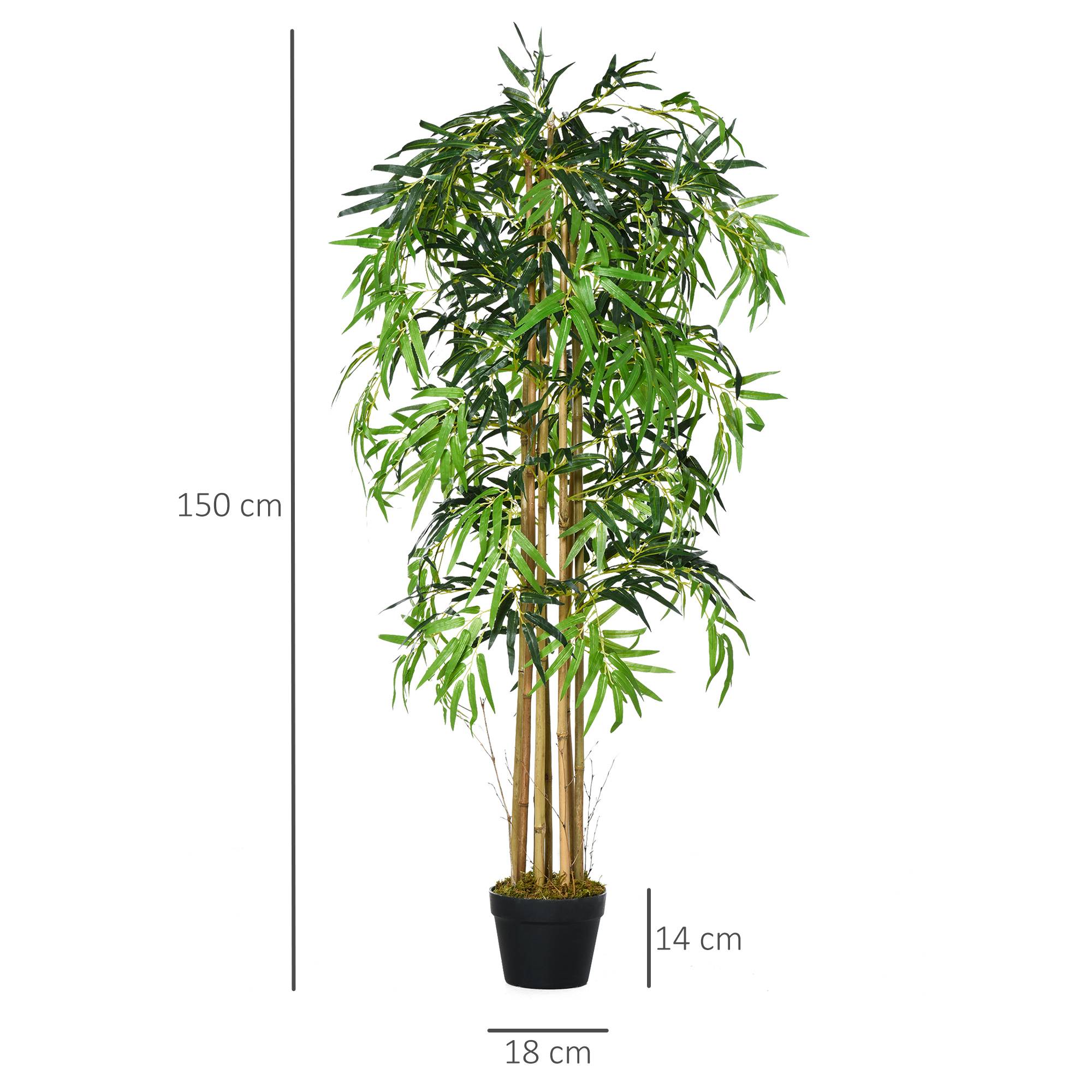 Sans Marque - Bambou artificiel 150 cm avec pot, plante décorative réaliste en synthétique pour la maison ou le bureau, Ø18 x 150 cm, vert - Image 5