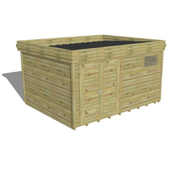 ABRI DE JARDIN bois autoclave 27mm - 4,34x3,44m / 15m2 - Bac acier - Plancher bois - Image 1