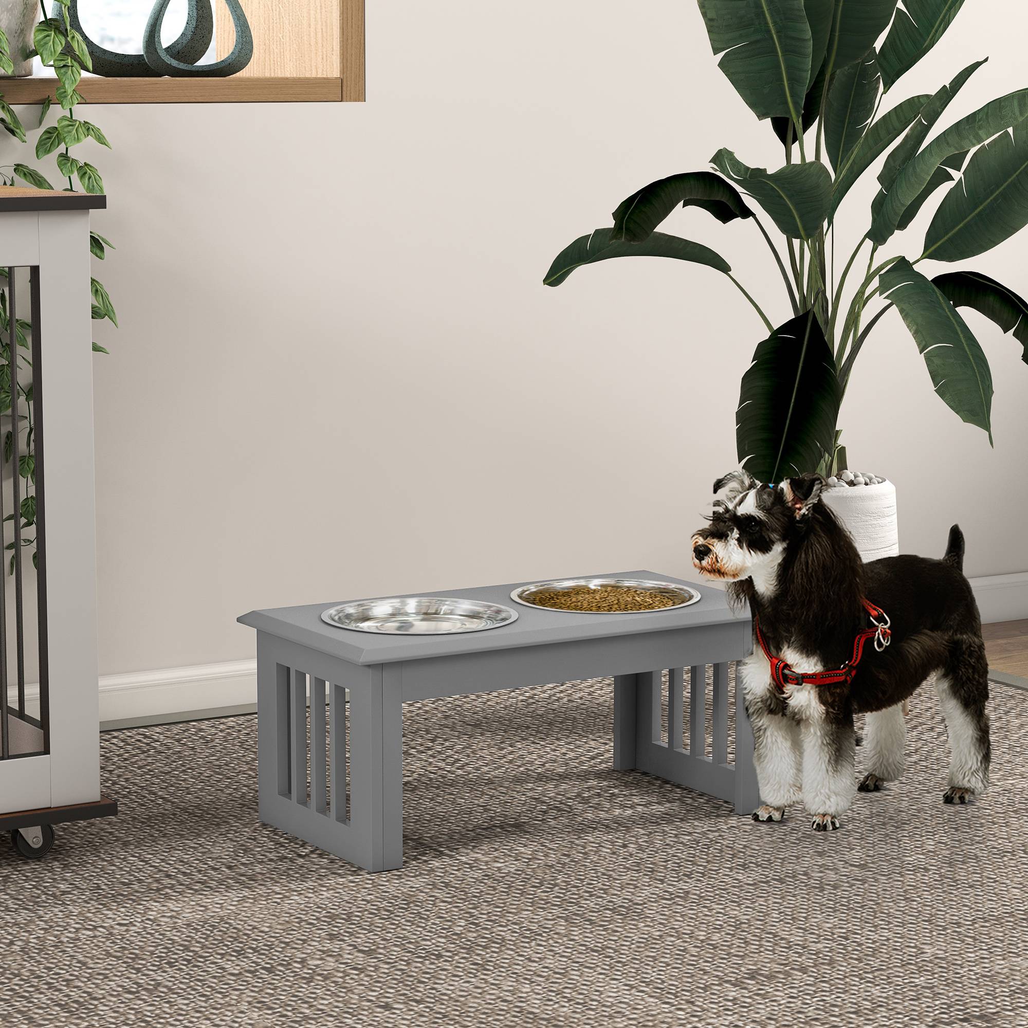 Sans Marque - Station alimentation chien 2 gamelles inox antidérapantes 58,4x30,5x25,4 cm grise - Image 4