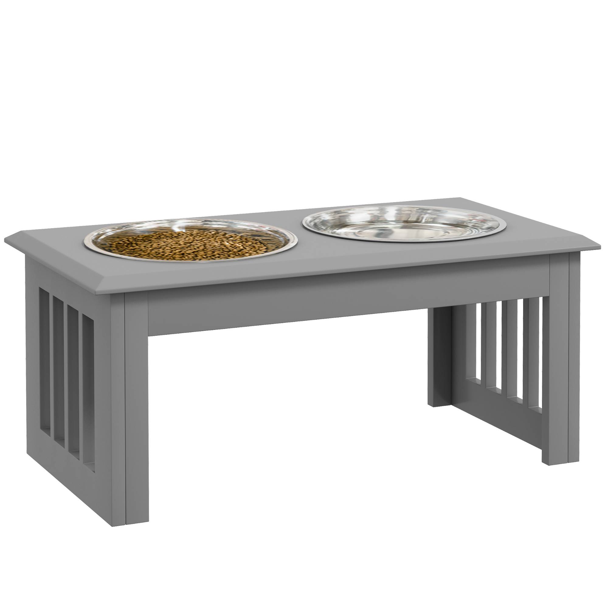 Sans Marque - Station alimentation chien 2 gamelles inox antidérapantes 58,4x30,5x25,4 cm grise - Image 1