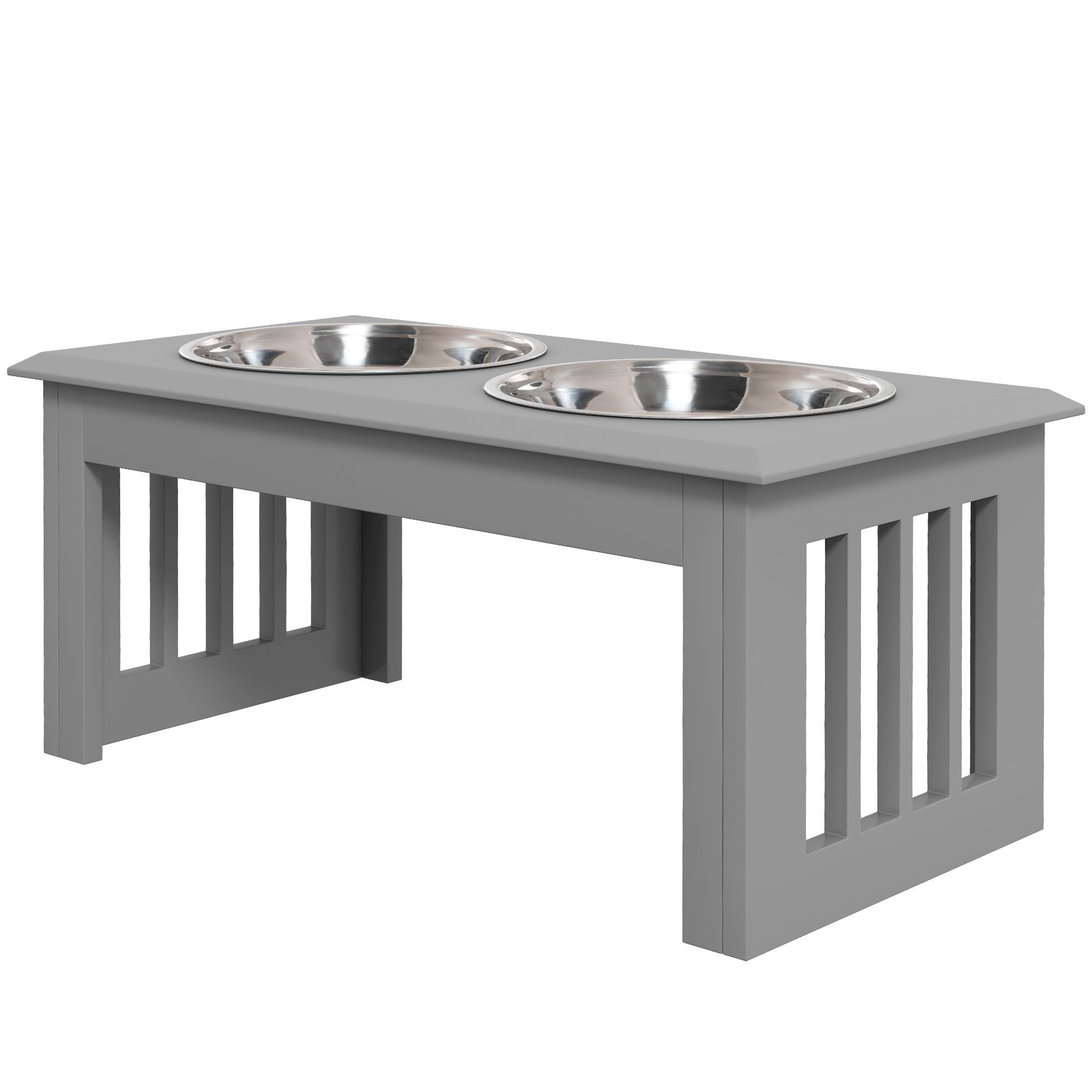 Sans Marque - Station alimentation chien 2 gamelles inox antidérapantes 58,4x30,5x25,4 cm grise - Image 2
