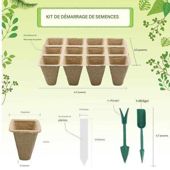 Lot de 10 Pots de Semis avec Étiquettes et Outils - IntiMeg - Image 2