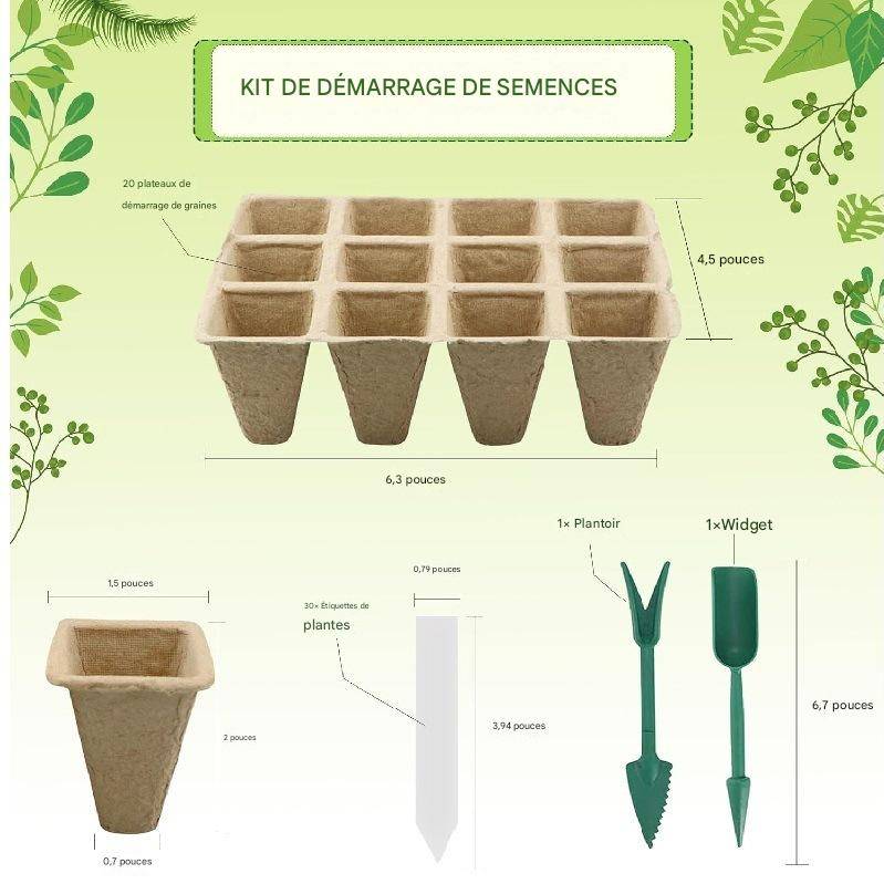 Lot de 10 Pots de Semis avec Étiquettes et Outils - IntiMeg - Image 2
