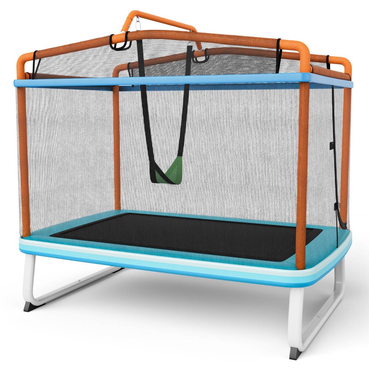 Maison Chic - 3 en 1 Trampoline Extérieur Enfants Rectangulair (190x124cm) avec Balançoire & Barre Horizontale Filet de Sécurité Charge 110kg Orange - Image 1