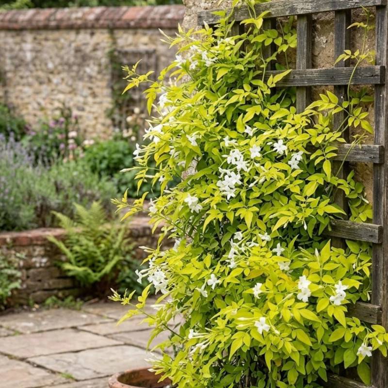 Jasmin blanc Aureum à fleurs Blanche/ - feuillage Caduc - Pot de 2L - Tuteur bambou 60/90 cm - Image 2