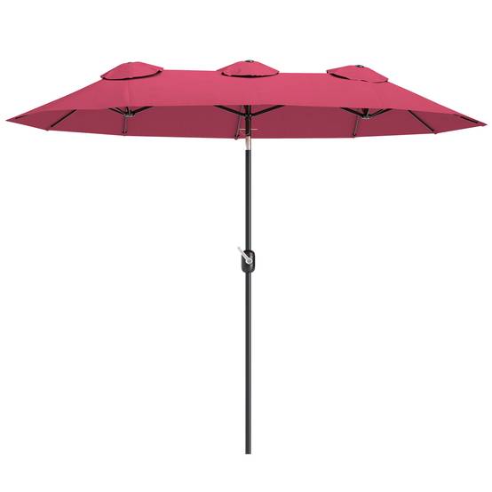 Parasol double de jardin 295 x 152 x 222 cm avec inclinaison à 45° et manivelle manuelle pour terrasse, balcon ou piscine, rouge - Image 2