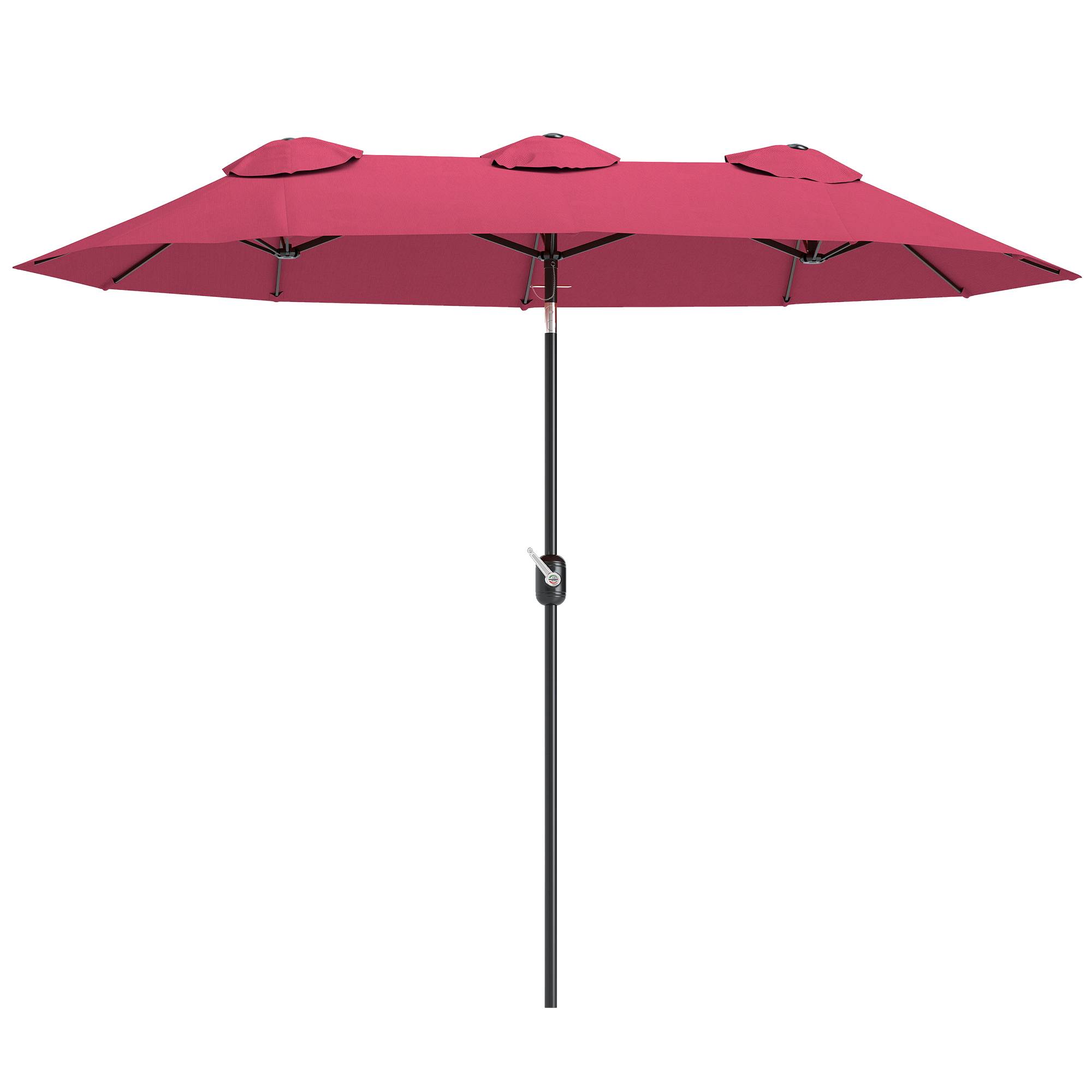 Parasol double de jardin 295 x 152 x 222 cm avec inclinaison à 45° et manivelle manuelle pour terrasse, balcon ou piscine, rouge - Image 2