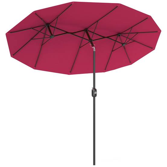 Parasol double de jardin 295 x 152 x 222 cm avec inclinaison à 45° et manivelle manuelle pour terrasse, balcon ou piscine, rouge - Image 1