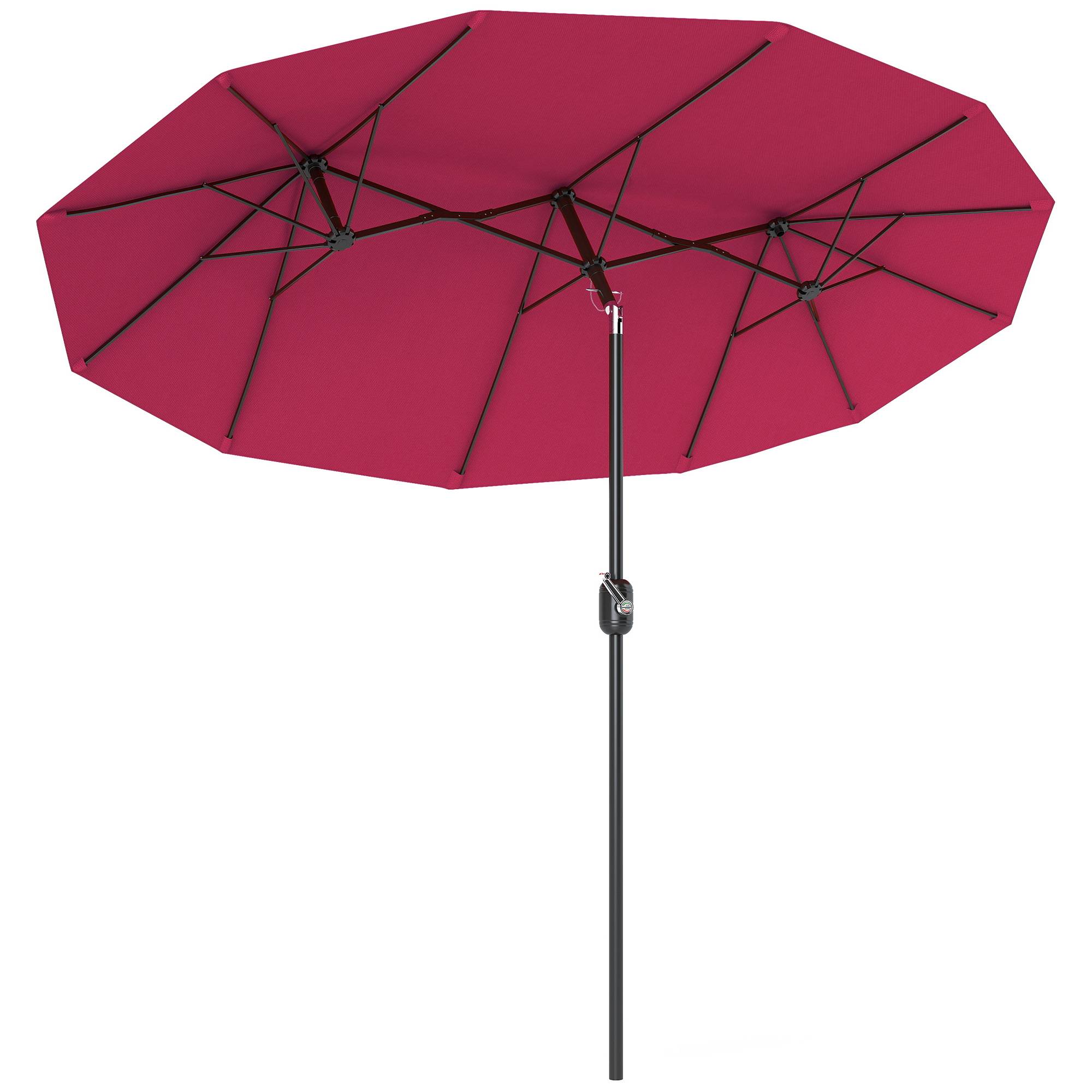 Parasol double de jardin 295 x 152 x 222 cm avec inclinaison à 45° et manivelle manuelle pour terrasse, balcon ou piscine, rouge - Image 1