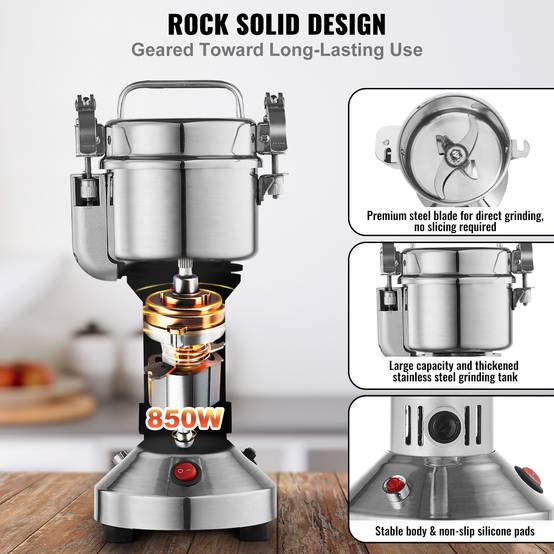 VEVOR Moulin à épices électrique 150g 850W, inox, type droit, céréales, épices, herbes, poivres. - Image 3
