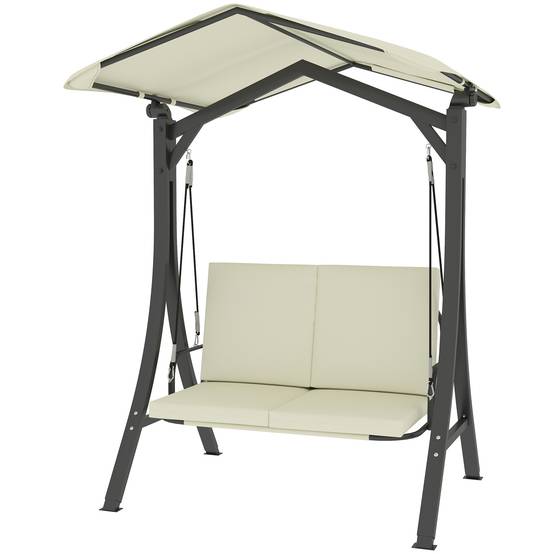 Balancelle de jardin 2 places Métal pour patio Toit inclinable UPF30+ 150x120x182 Blanc crème - ComfortXL Outdoor Living - Image 2