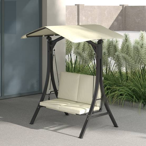 Balancelle de jardin 2 places Métal pour patio Toit inclinable UPF30+ 150x120x182 Blanc crème - ComfortXL Outdoor Living - Image 10