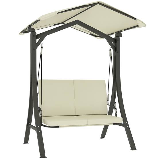 Balancelle de jardin 2 places Métal pour patio Toit inclinable UPF30+ 150x120x182 Blanc crème - ComfortXL Outdoor Living - Image 1