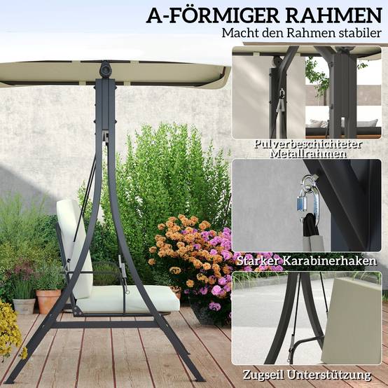 Balancelle de jardin 2 places Métal pour patio Toit inclinable UPF30+ 150x120x182 Blanc crème - ComfortXL Outdoor Living - Image 8