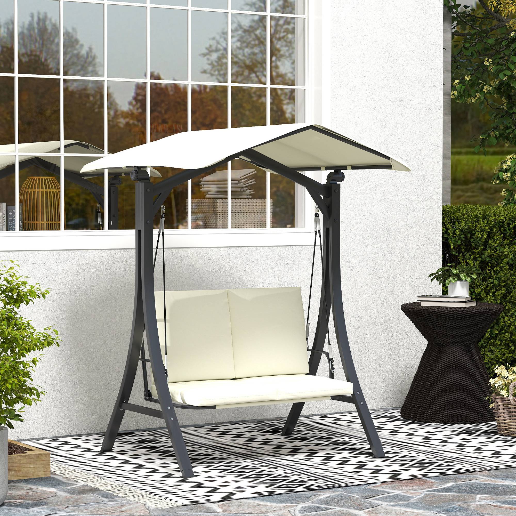 Balancelle de jardin 2 places Métal pour patio Toit inclinable UPF30+ 150x120x182 Blanc crème - ComfortXL Outdoor Living - Image 4