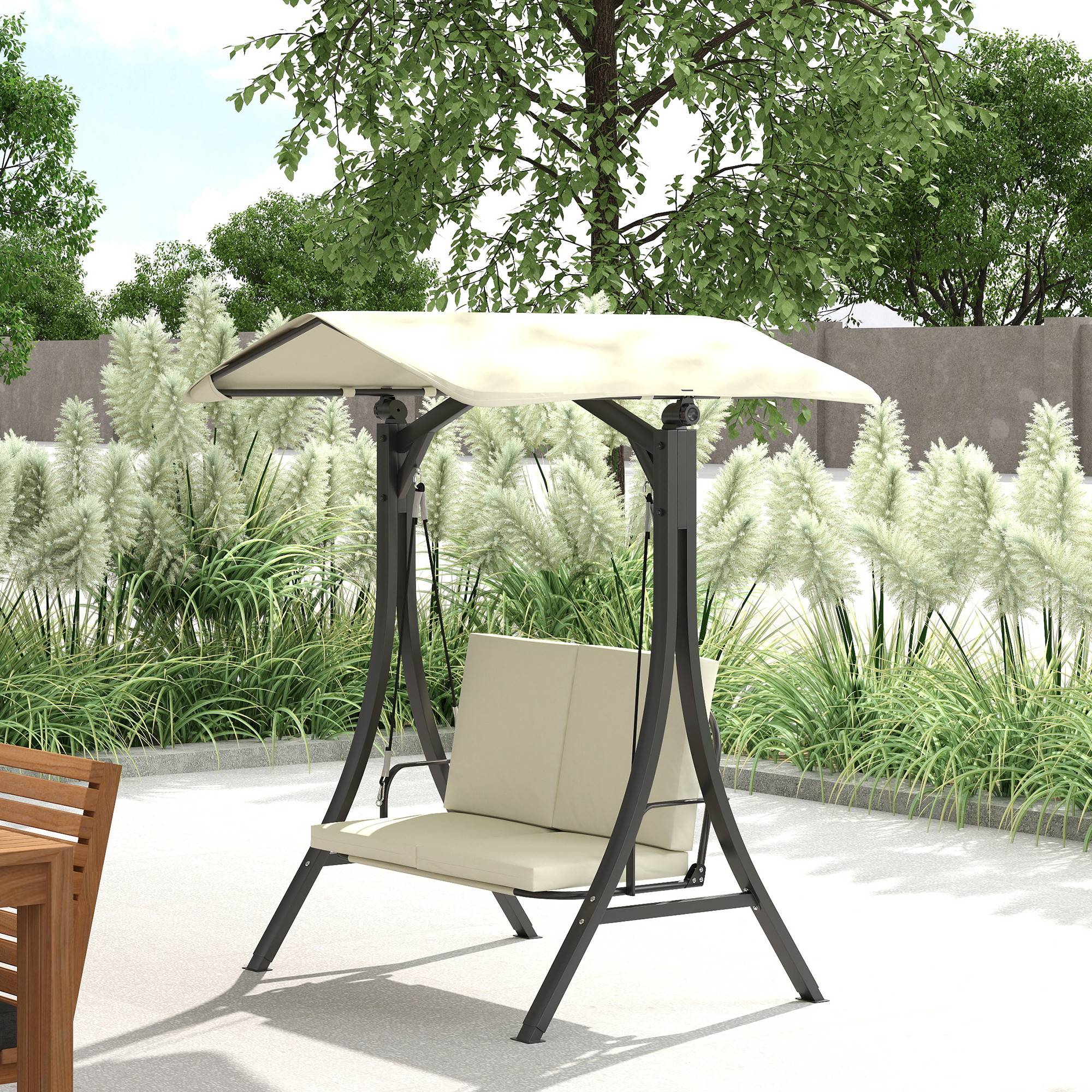 Balancelle de jardin 2 places Métal pour patio Toit inclinable UPF30+ 150x120x182 Blanc crème - ComfortXL Outdoor Living - Image 3