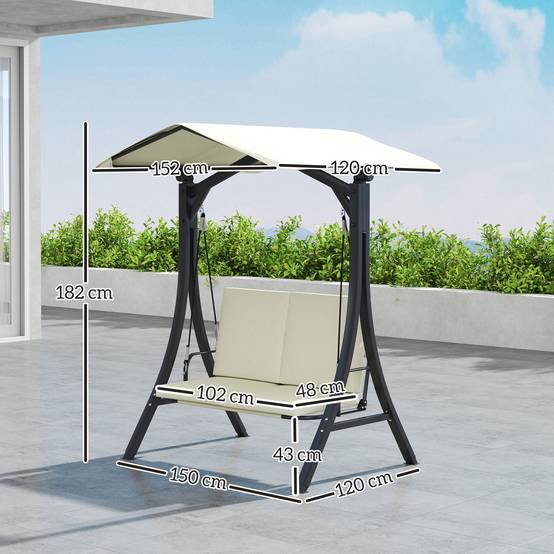 Balancelle de jardin 2 places Métal pour patio Toit inclinable UPF30+ 150x120x182 Blanc crème - ComfortXL Outdoor Living - Image 5
