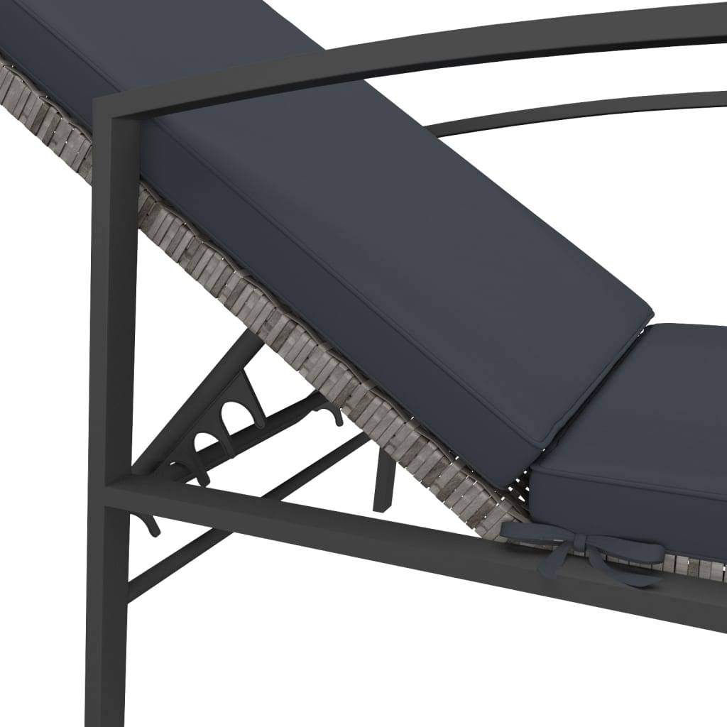 Helloshop26 - Lot de 2 transats chaise longue bain de soleil lit de jardin terrasse meuble d'extérieur avec table résine tressée gris - Image 6