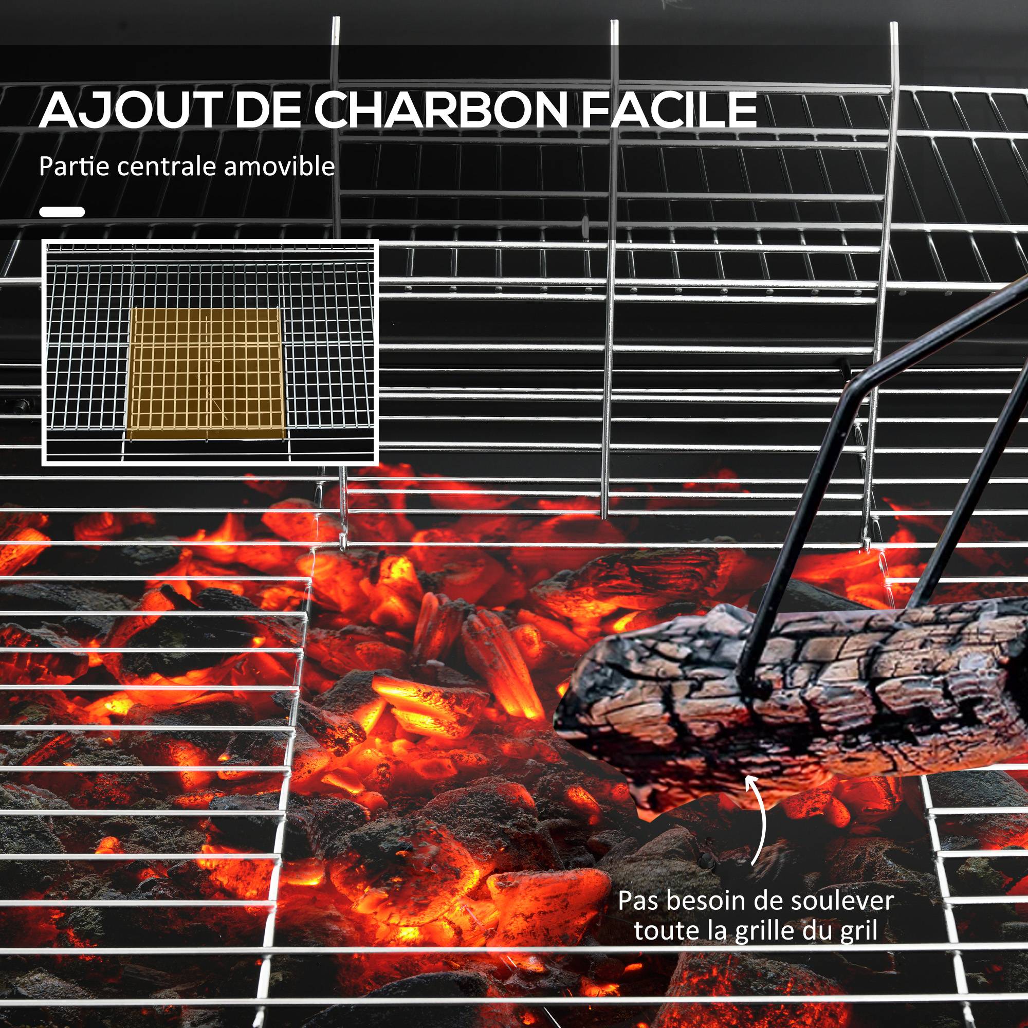 Barbecue charbon métal pour jardin cuisson familiale thermomètre 95 cm noir - ComfortXL Outdoor Living - Image 7