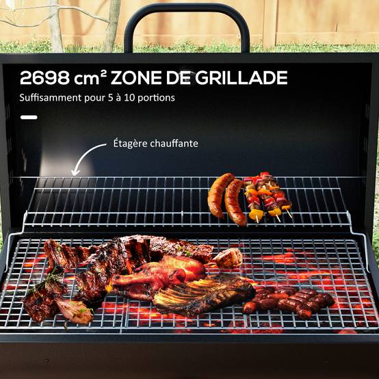 Barbecue charbon métal pour jardin cuisson familiale thermomètre 95 cm noir - ComfortXL Outdoor Living - Image 6