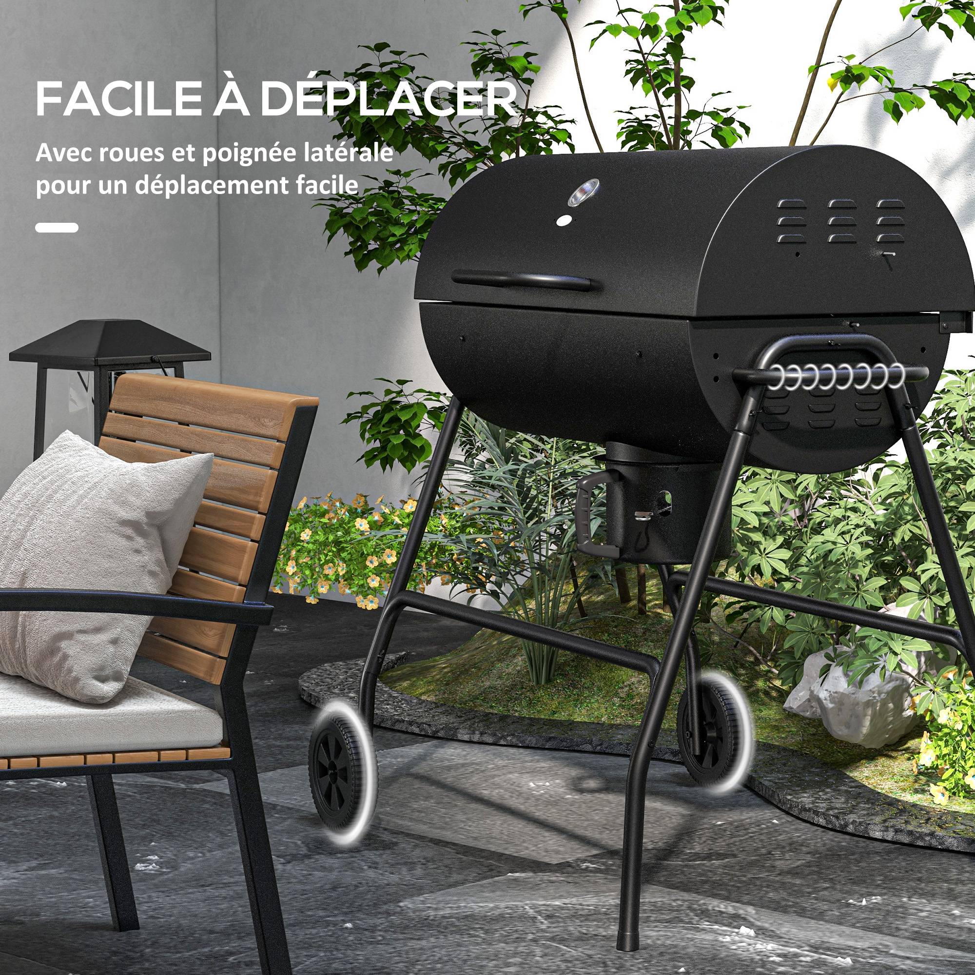 Barbecue charbon métal pour jardin cuisson familiale thermomètre 95 cm noir - ComfortXL Outdoor Living - Image 9