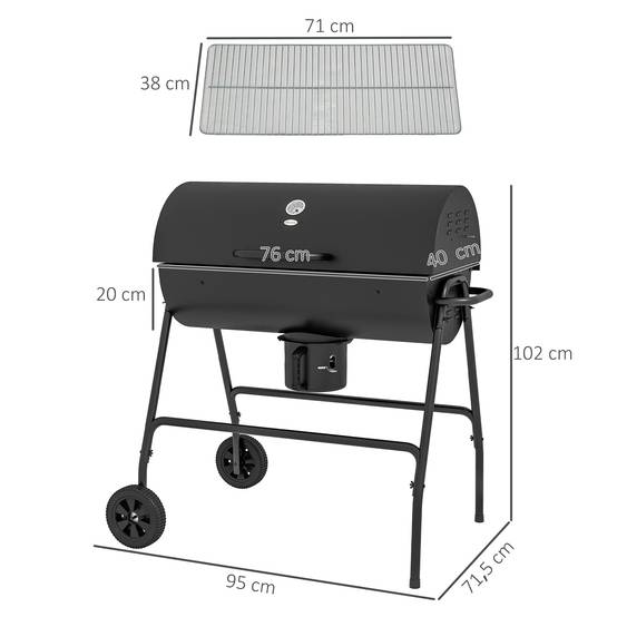 Barbecue charbon métal pour jardin cuisson familiale thermomètre 95 cm noir - ComfortXL Outdoor Living - Image 5