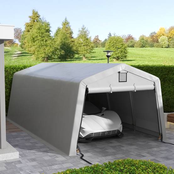Outsunny - Carport acier galvanisé robuste PE haute densité 150 g/m² imperméable anti-UV - 6,2 x 3,3 x 2,4 m - gris clair - Outsunny - Image 2