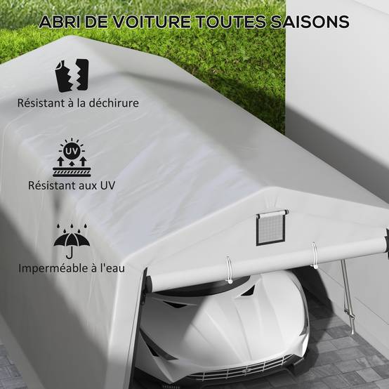 Outsunny - Carport acier galvanisé robuste PE haute densité 150 g/m² imperméable anti-UV - 6,2 x 3,3 x 2,4 m - gris clair - Outsunny - Image 5