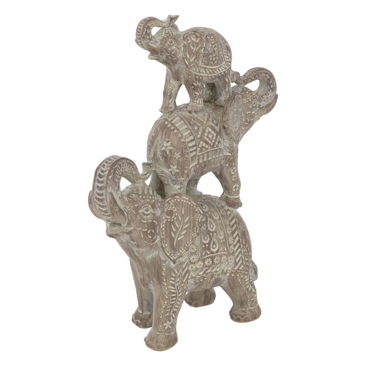 Objet décoratif Statue 3 Eléphants en résine marron gravée H 31.5 cm - Image 1