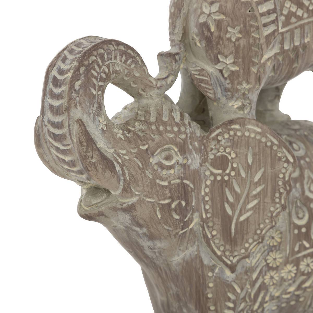 Objet décoratif Statue 3 Eléphants en résine marron gravée H 31.5 cm - Image 2