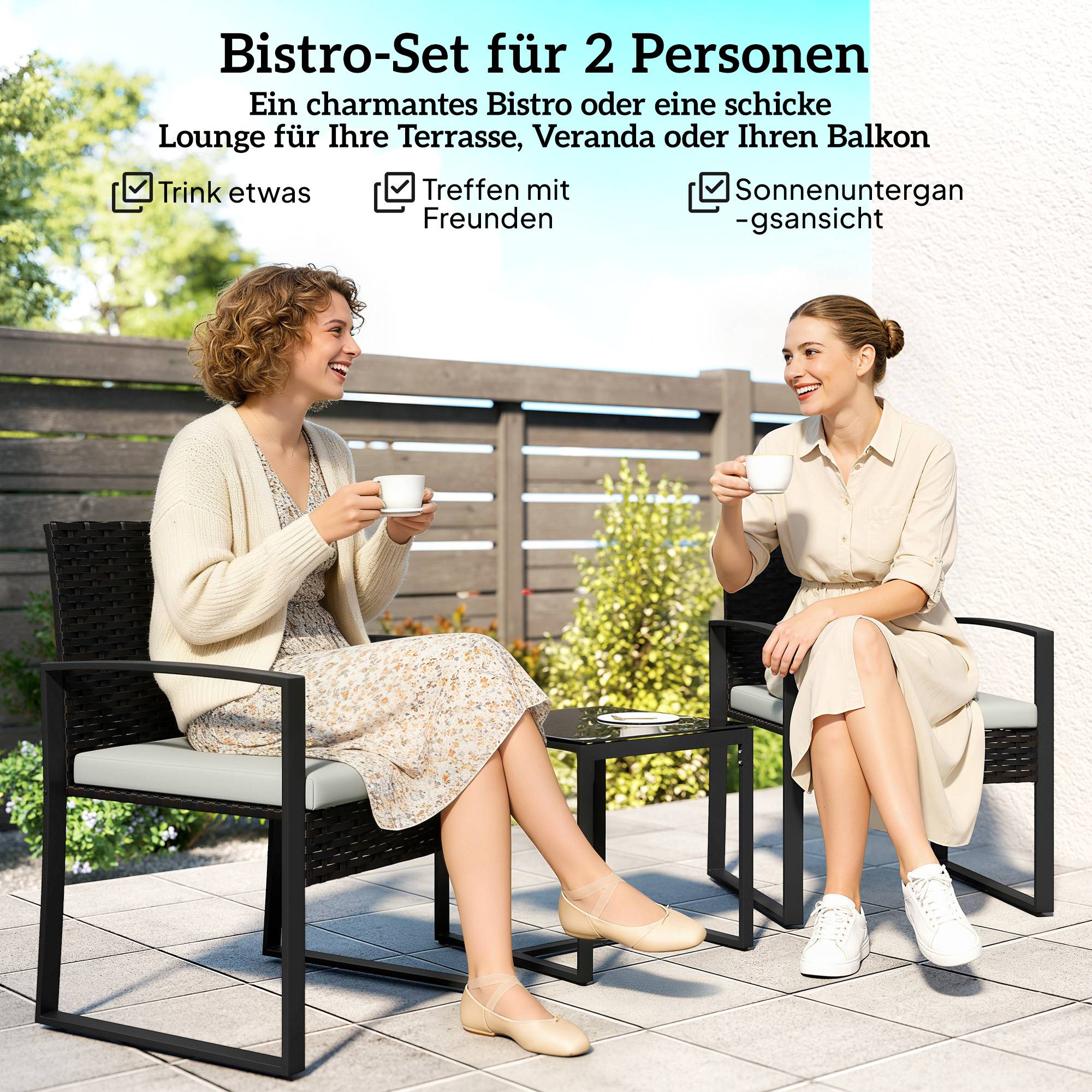 ComfortXL - Salon de jardin 3 pièces résine tressée acier crème balcon terrasse table basse verre trempé coussins - Image 4