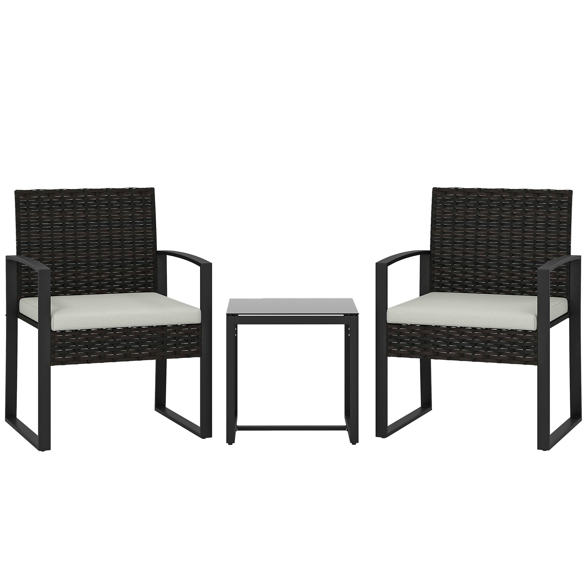 ComfortXL - Salon de jardin 3 pièces résine tressée acier crème balcon terrasse table basse verre trempé coussins - Image 10