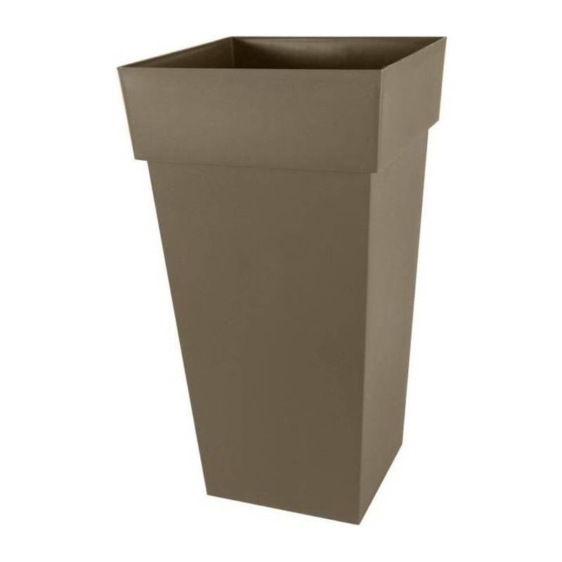 EDA Plastiques - Eda Pot De Fleurs Xxl Toscane - Carre - 43,3 X 43,3 X H 80 Cm - 98 L - Marron Taupe - Image 1
