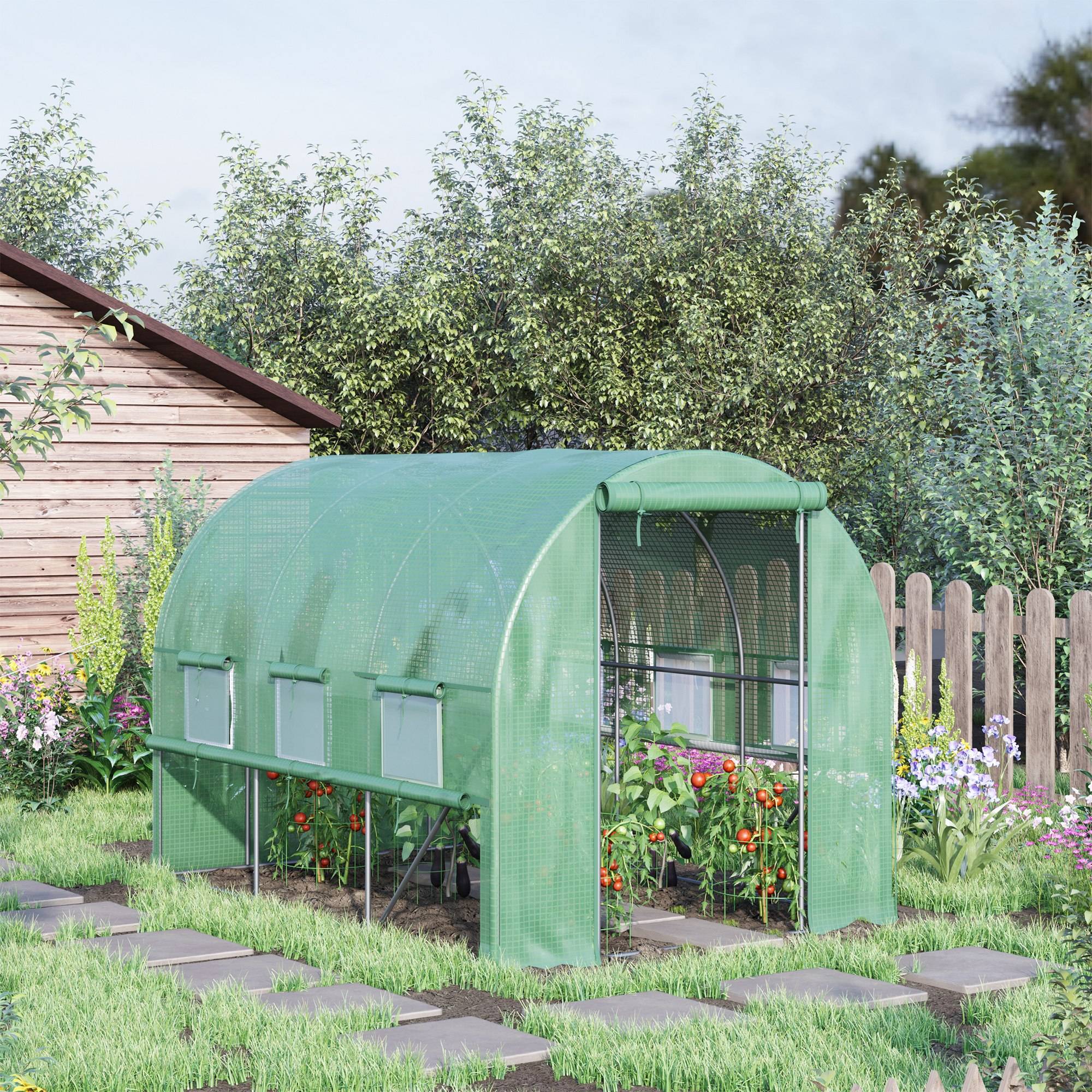Sans Marque - Serre potagère 3x2x2 m acier PE portes zippées filet serre jardin verte culture légumes fleurs serre robuste extérieur - Image 3