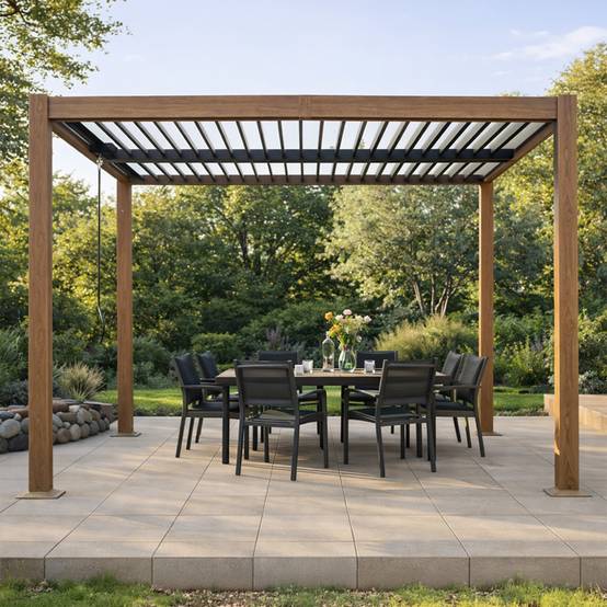 Pergola bioclimatique structure et lames orientables en aluminium vert 3x3m RHODES - Image 5