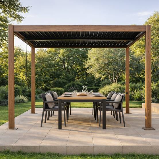Pergola bioclimatique structure et lames orientables en aluminium vert 3x3m RHODES - Image 4