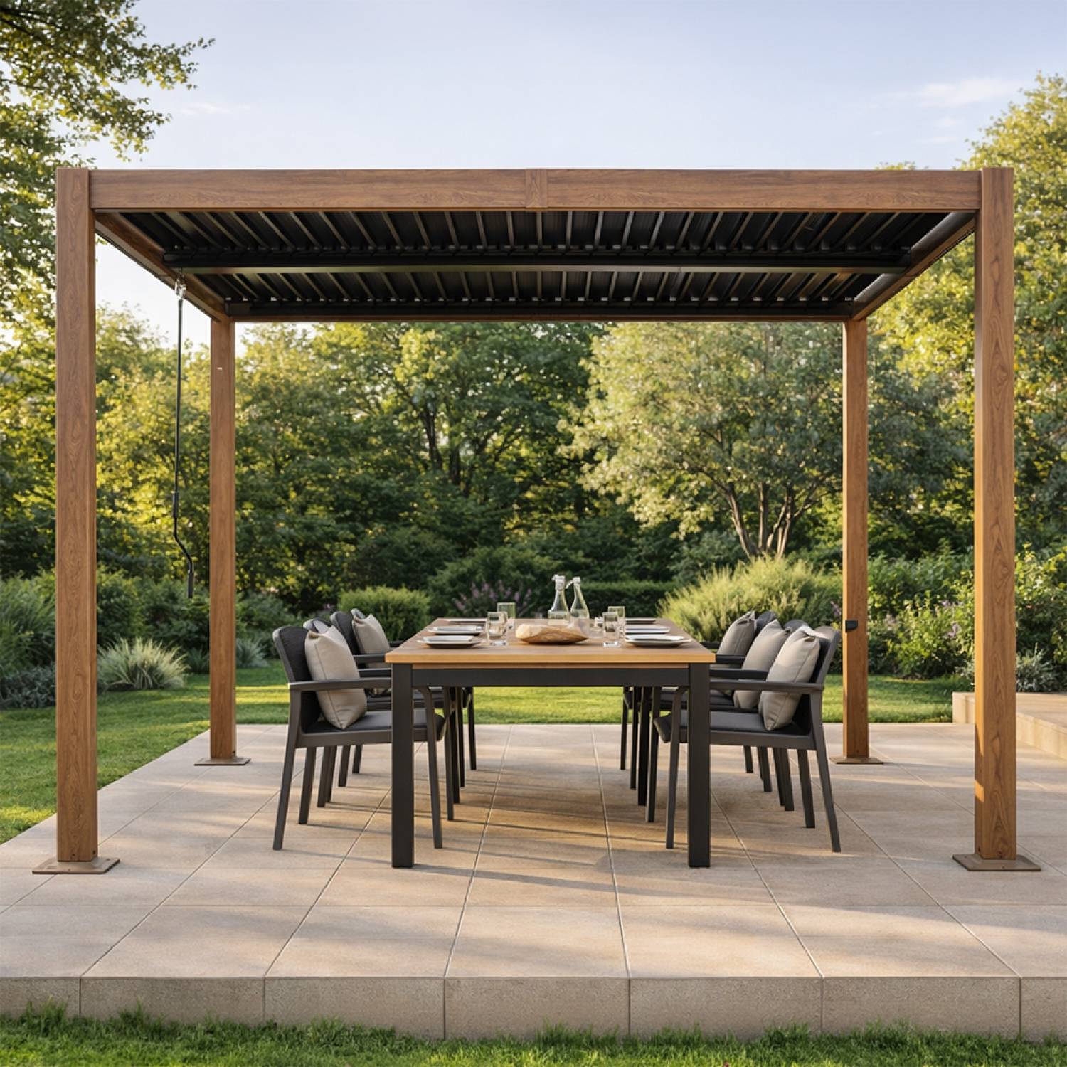 Pergola bioclimatique structure et lames orientables en aluminium vert 3x3m RHODES - Image 4