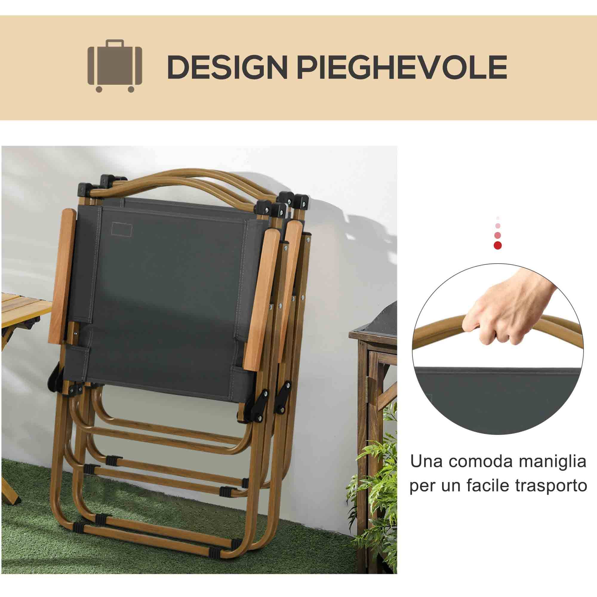 Ensemble de 2 chaises d'extérieur pliables avec accoudoirs en tissu Oxford et acier, gris - Image 7