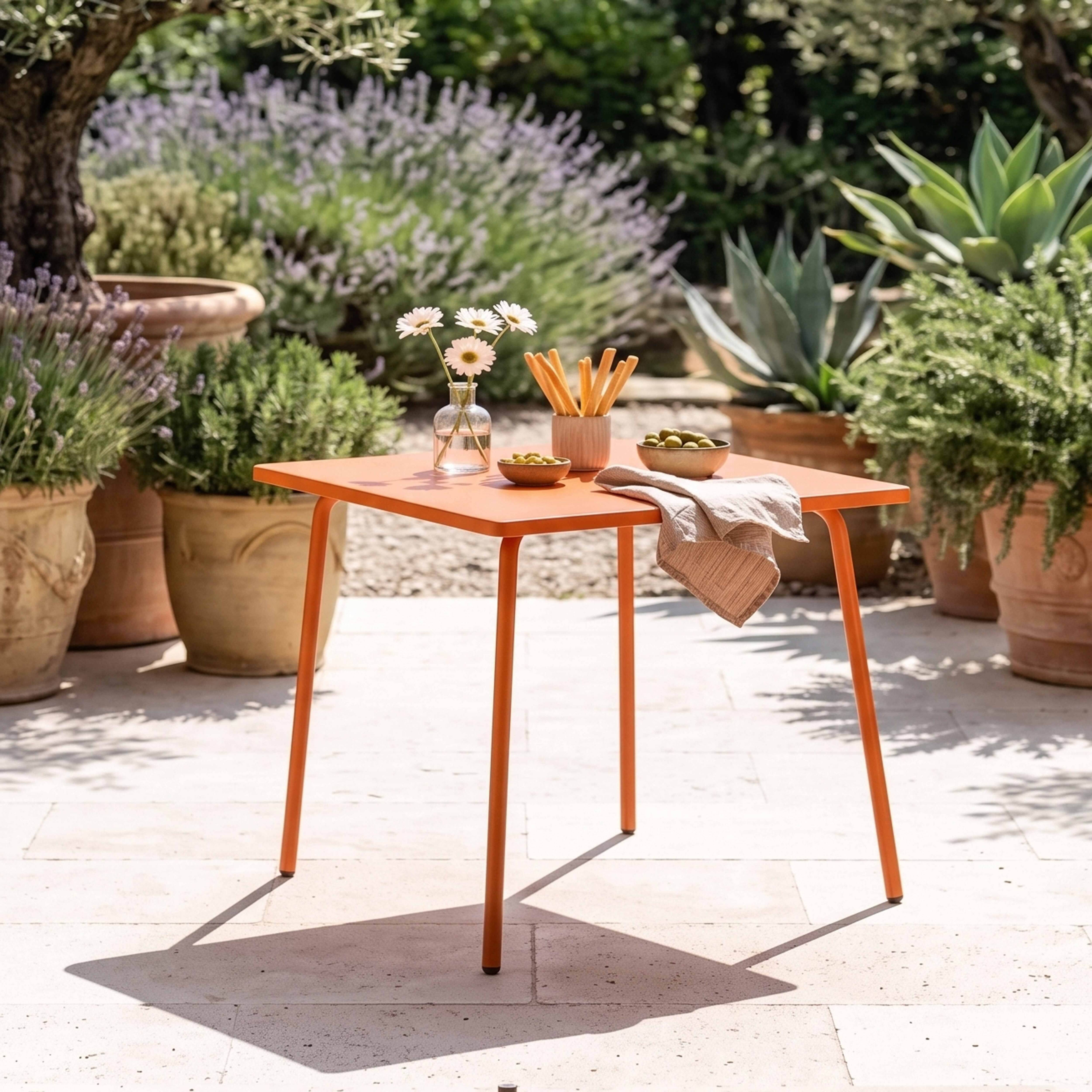 Oviala - Table de jardin carrée en métal 4 places 70 cm orange Palavas - Oviala - Image 2