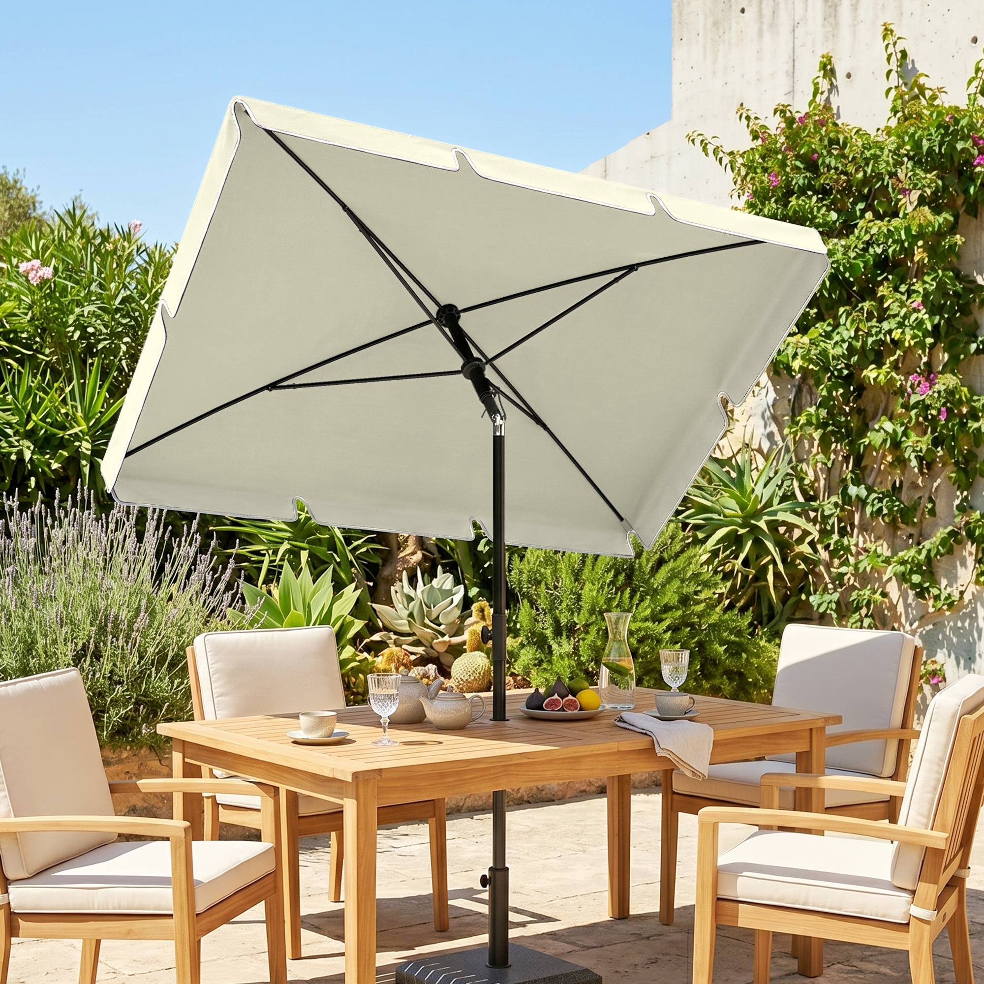 Parasol de jardin Parasol droit rectangulaire inclinable alu métal polyester haute densité 2 x 1,3 m beige clair - Image 3