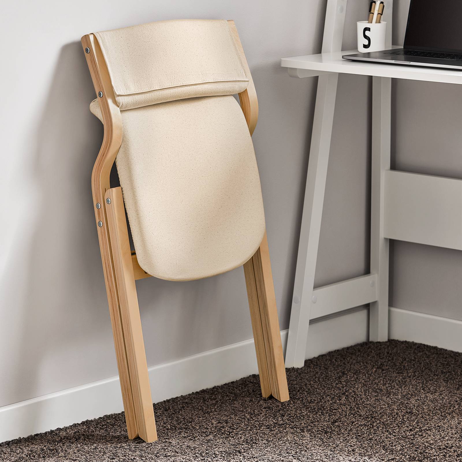 SoBuy Chaise Pliante en Bois avec Assise Rembourrée, Portable et Légère, Blanche - Image 2