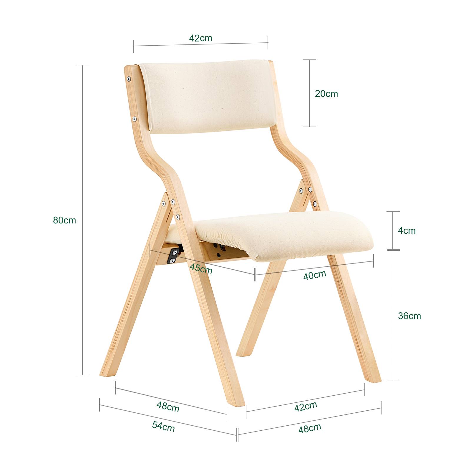 SoBuy Chaise Pliante en Bois avec Assise Rembourrée, Portable et Légère, Blanche - Image 3