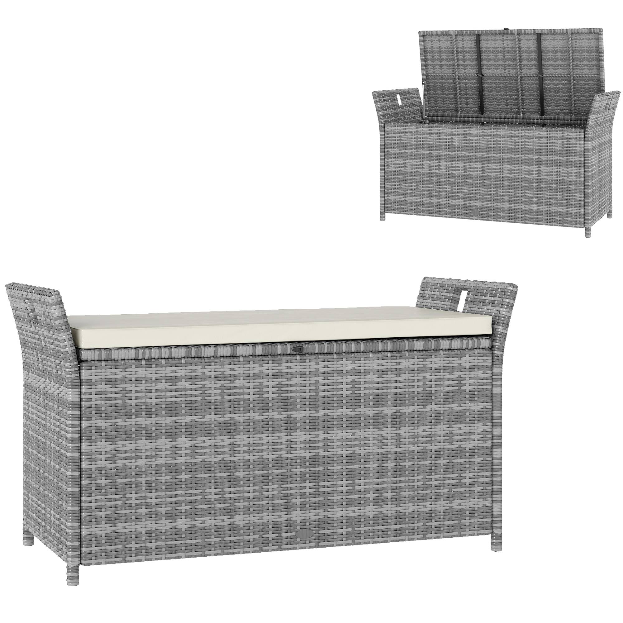 Banc coffre de rangement résine tressée jardin 250L avec coussin amovible Blanc - ComfortXL Outdoor Living