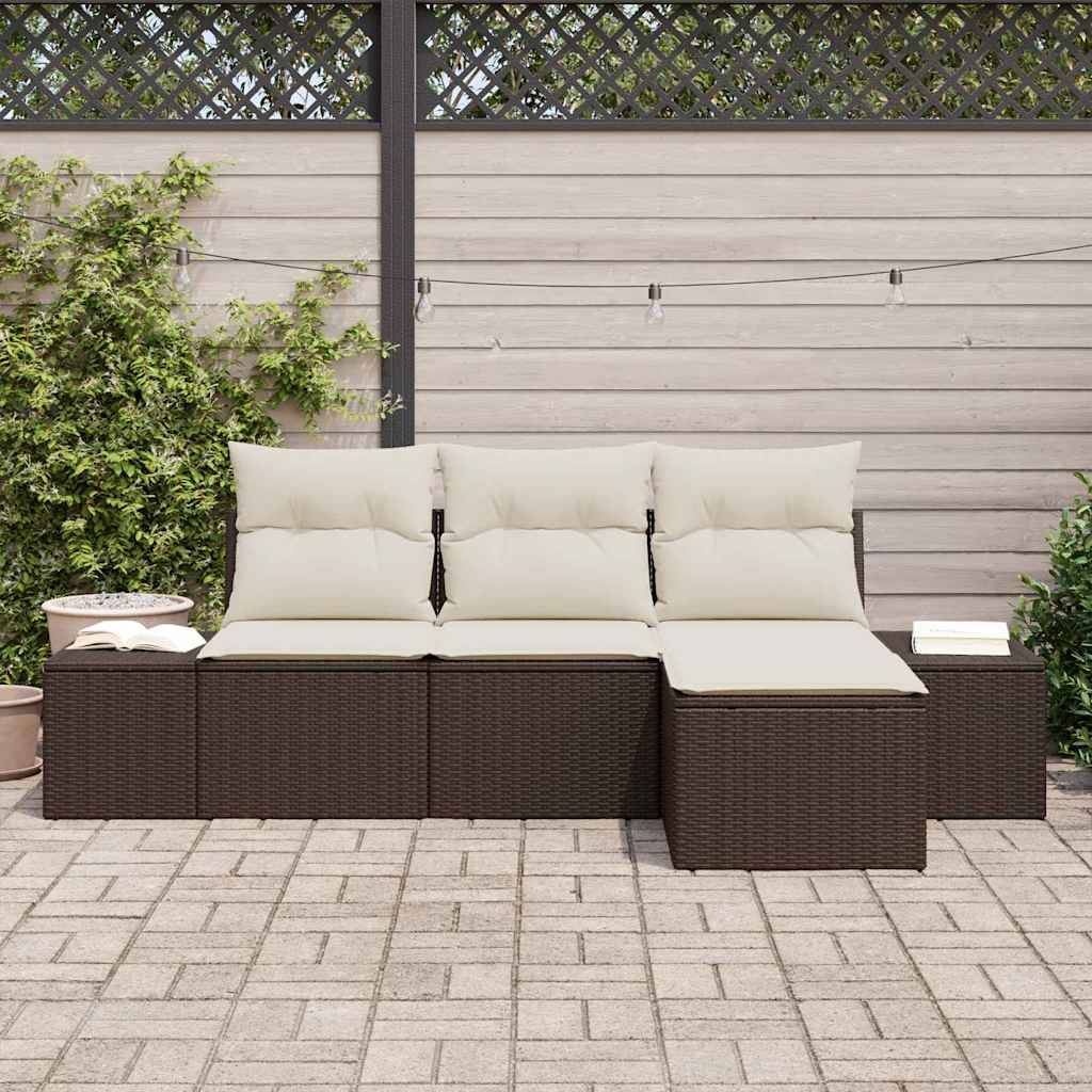 ComfortXL - Set Canapé Extérieur 4 Éléments Polyrotin Table Basse Verre Rangement Pratique Marron et Crème – ComfortXL Outdoor Living - Image 3