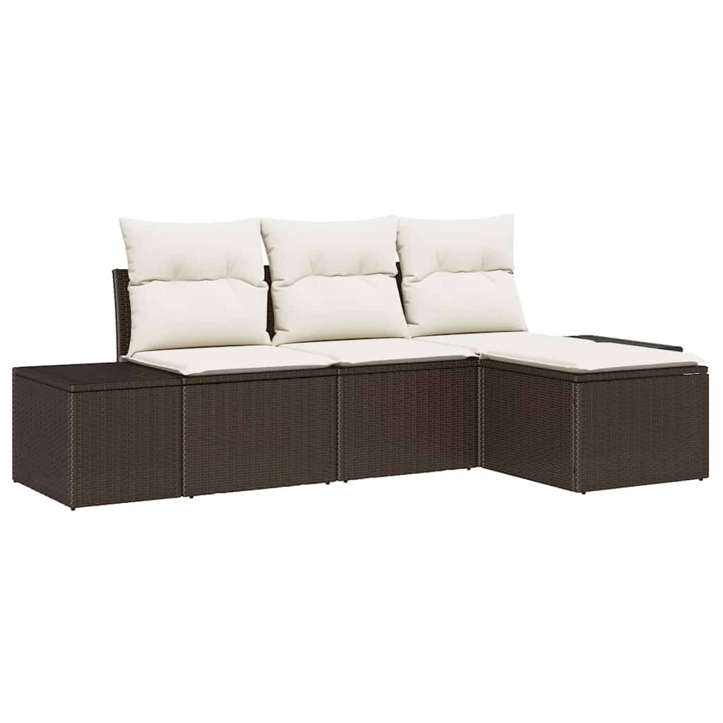 ComfortXL - Set Canapé Extérieur 4 Éléments Polyrotin Table Basse Verre Rangement Pratique Marron et Crème – ComfortXL Outdoor Living - Image 2
