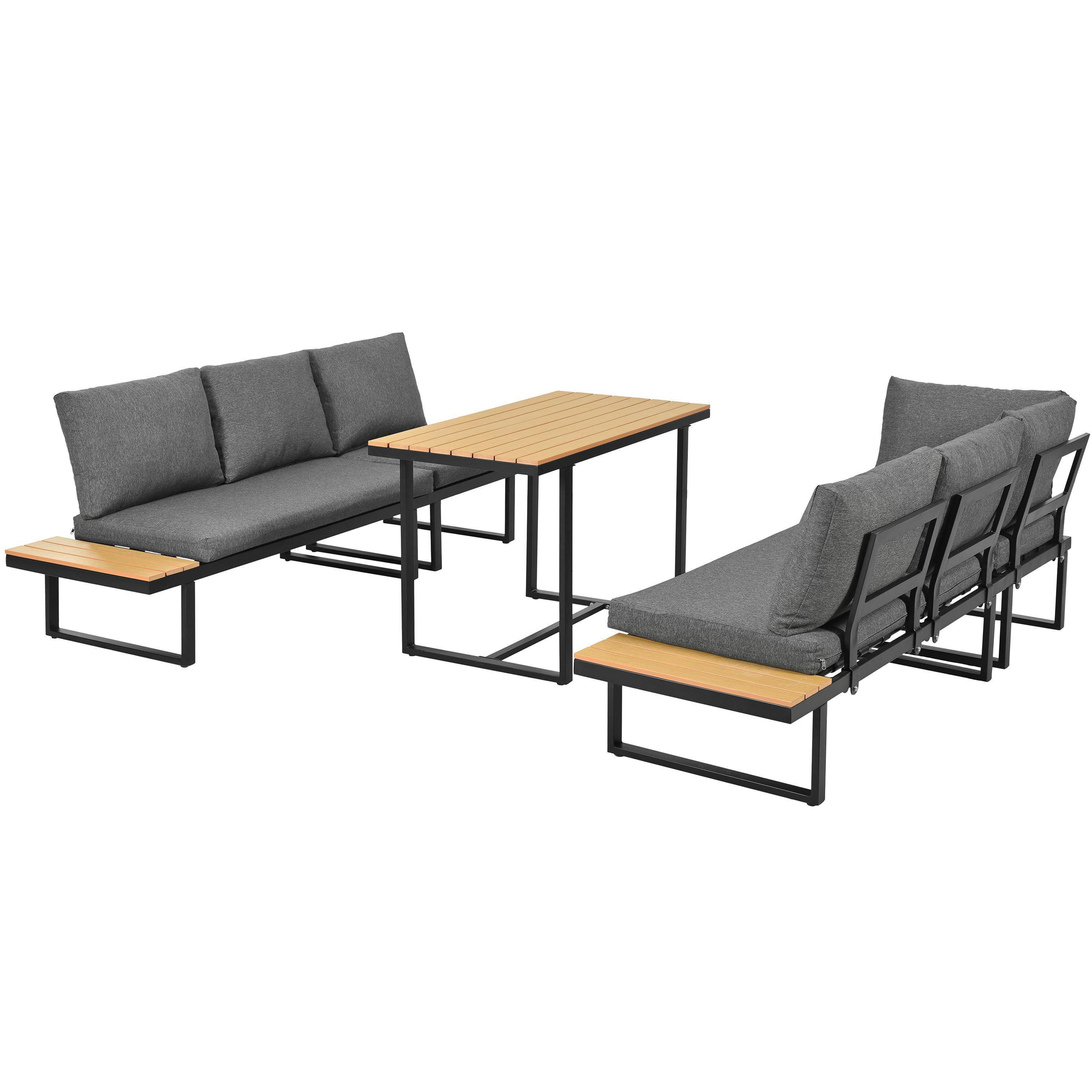 Ensemble de mobilier de jardin, avec inclinaison réglable (5 positions, jusqu'à 55°), tubes en acier galvanisé, gris + noir - Image 6